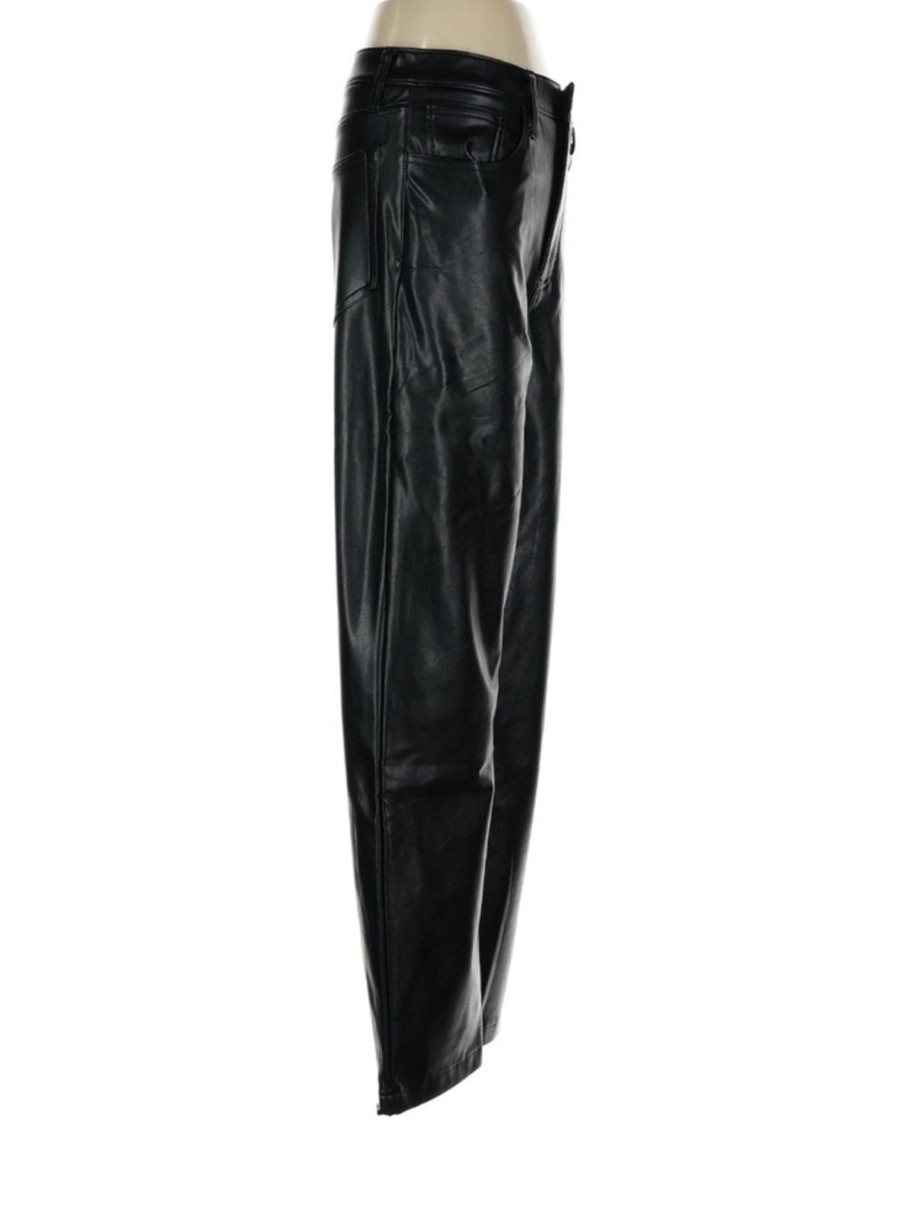 Abercrombie 90s Straight Vegan Leather Pants High Rise Black Short 27 NWT - Picture 3 of 7